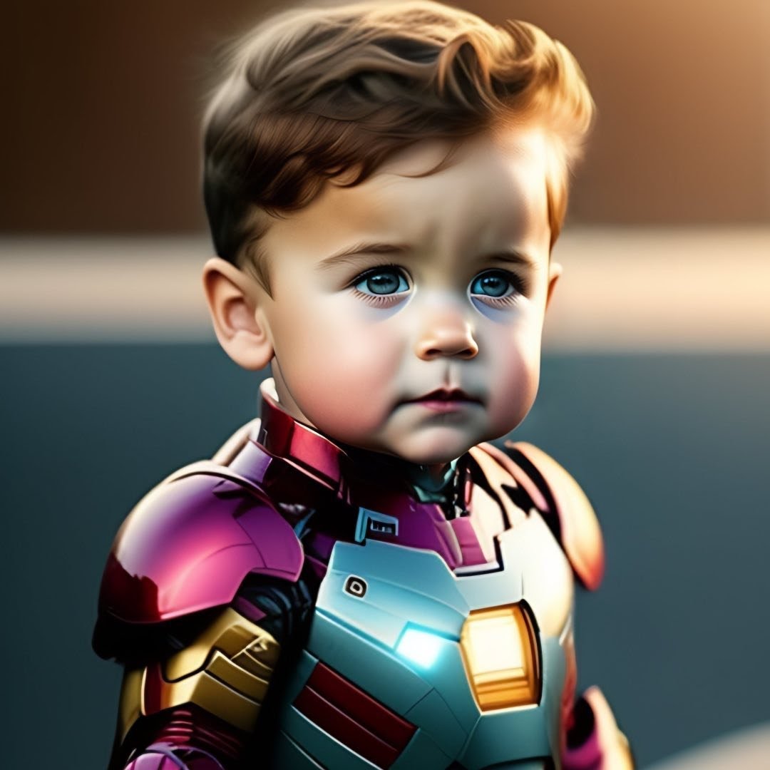 Criança vestida de guerreiro futurista representando o conceito de filho blindado com caráter e valores sólidos
